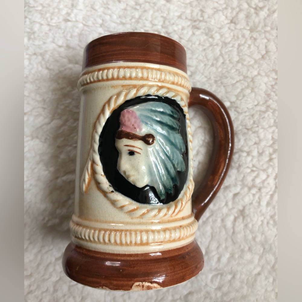 Ceramic Stein, with a Indian head, made in occupied Japan